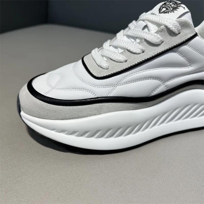 Men's Chunky Sneakers Fashion Leather Casual Shoe Designer Platform Height Increasing Sports Shoes for Men Vulcanize Shoes Tenis