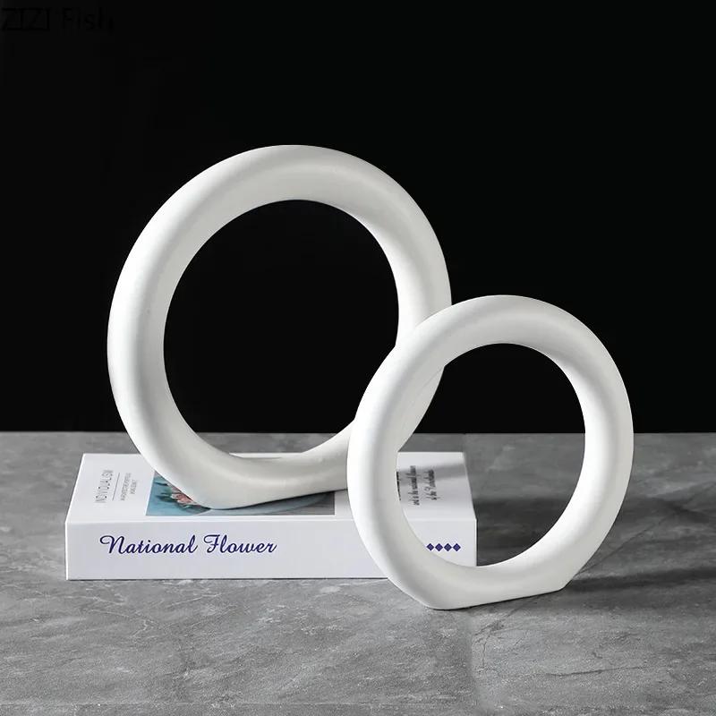 Minimalism Ceramic Circle Abstract Crafts Desk Decoration Modern Artwork Porcelain Ring Ornaments Home Room Aesthetic Decor