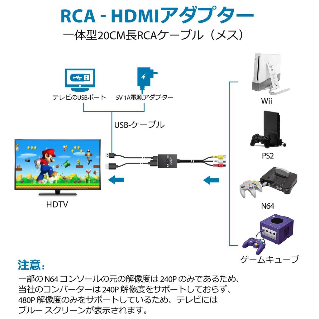 AUTOUTLET RCA To HDMI AV To HDMI 720P Composite Video for with HDMI Cable Included Converter, 169/43 Switch, Converter, (60Hz)/1080P (60Hz)