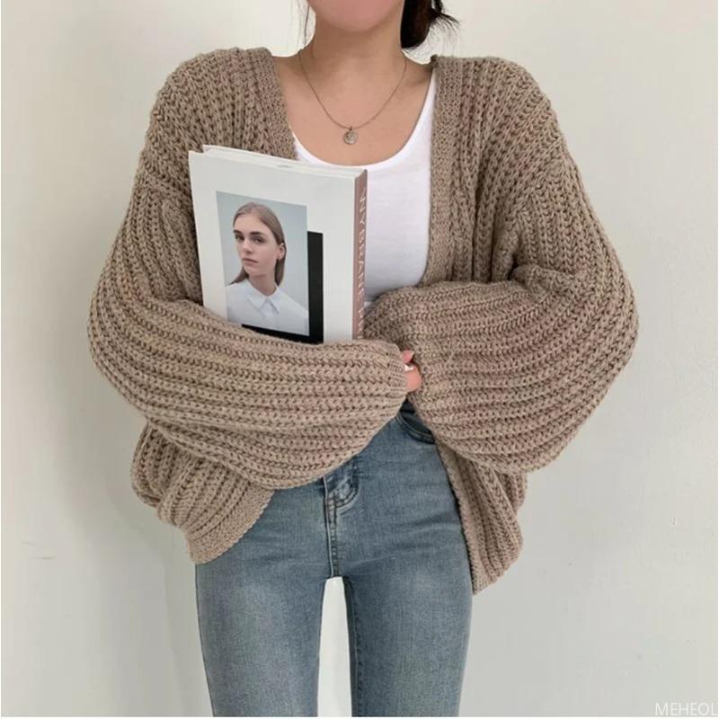 Casual Versatile Knit Cardigan Sweater Jacket V-neck Loose Streetwear Coat Tops Women Vintage Knit Sweater Jacket