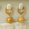 European and American Retro Stainless Steel Sunflower Pendant Earrings, Earrings, Women's 18k Gold-plated Earrings, Light Luxury and High-end Sense