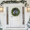 Yousheng 22 Inch Real Touch Christmas Wreath for Front Door Artificial Greenery Pine Cedar Wreath with Bells And Ribbon Bow for Home Porch Wall Window