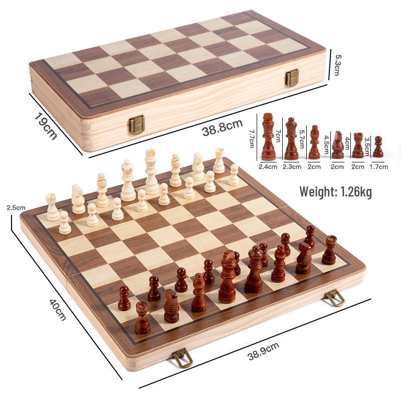 High-Quality Magnetic Walnut Folding Wooden Chess Set: Double-Sided Design