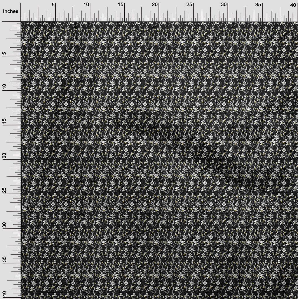 oneOone Cotton Flex Black Fabric Floral Fabric For Sewing Printed Craft Fabric By The Yard 40 Inch