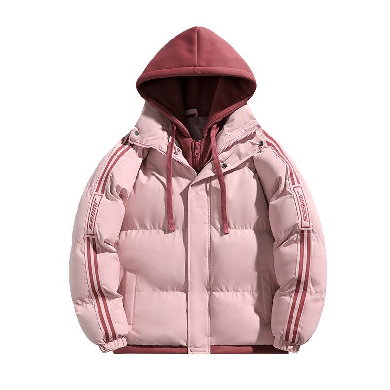 Winter Baumwollwattierte Herren Kapuzen-Fake-Zweiteiler Wattierte Brotmantel Jacke
