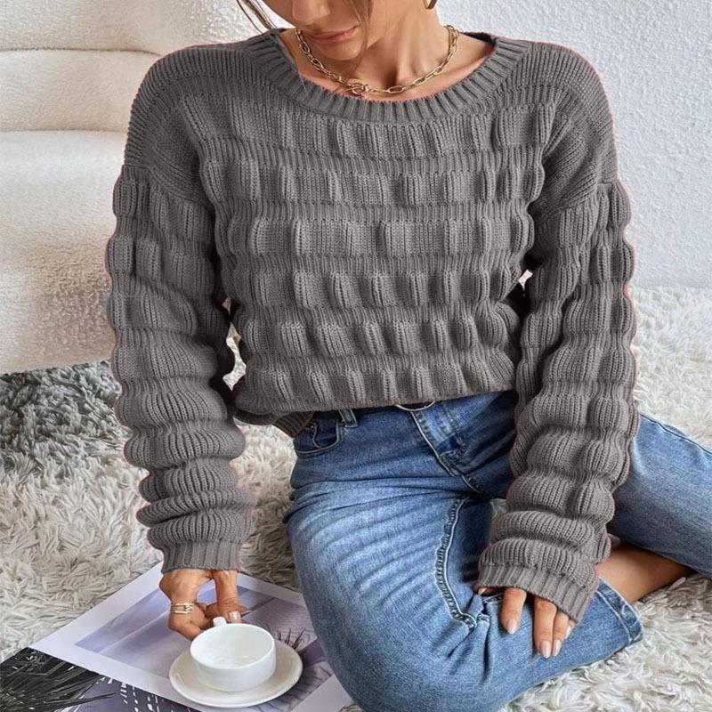 

Women s Knitted Sweater with Textured Check Pattern Loose Fit Autumn Winter Long Sleeves Elegant Commuter Style Luxurious Relaxed Versatile Top S