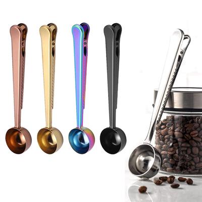Två-i-ett Kaffeskopa i Rostfritt Stål med Förslutningsklämma för Köket Måtskedar för Te Mjölkpulver Kaffebönor Skopor