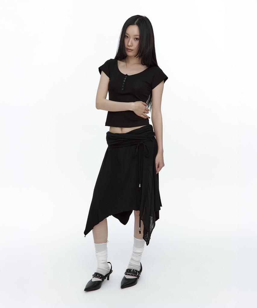 Rough Neck Knit Layer Drape Skirt Black