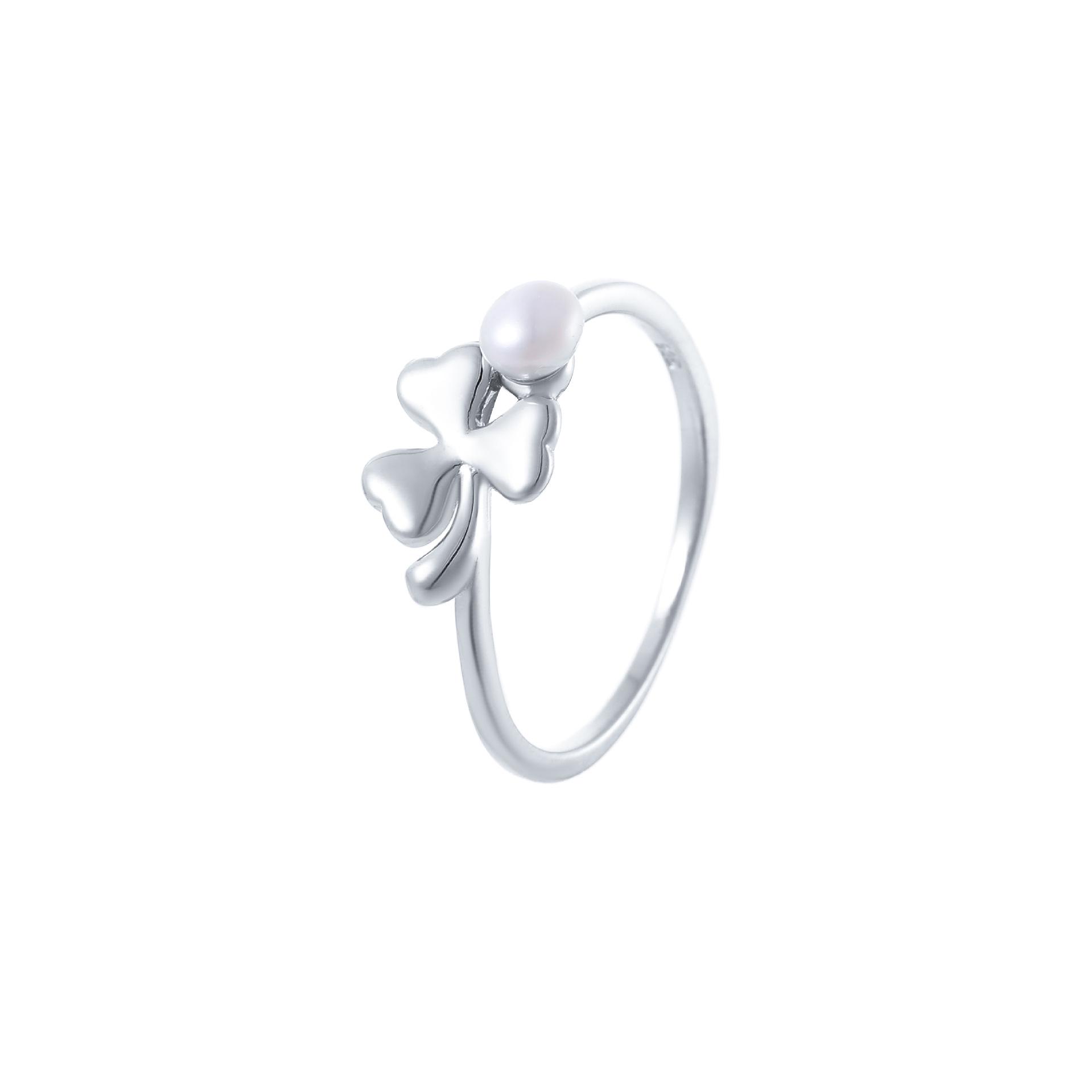 S925 Sterling Silver 18k Gold Plated Pearl Ring, Women s Cold Style Four-Leaf Clover High-End Design Adjustable Open