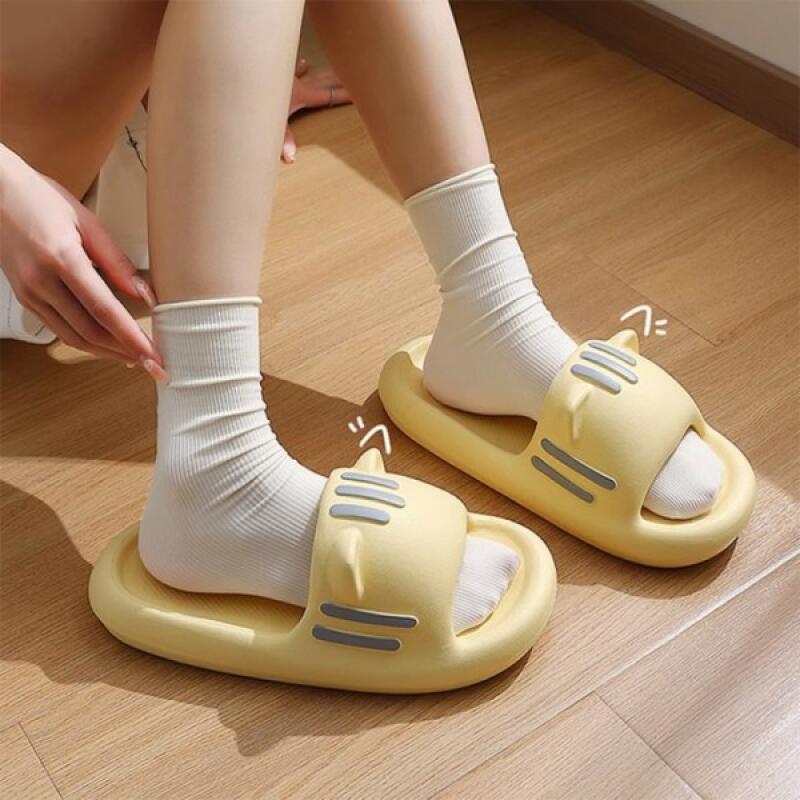 Meow Cat Ear Women s Living Room Fluffy Thick Slippers Yellow