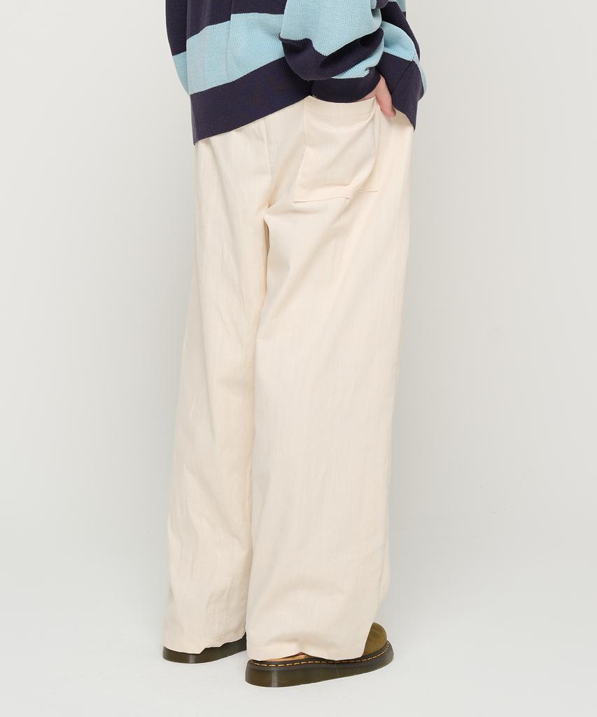 CARGOBROS Double-Pleat Linen Wide Elastic Pants (Ivory)