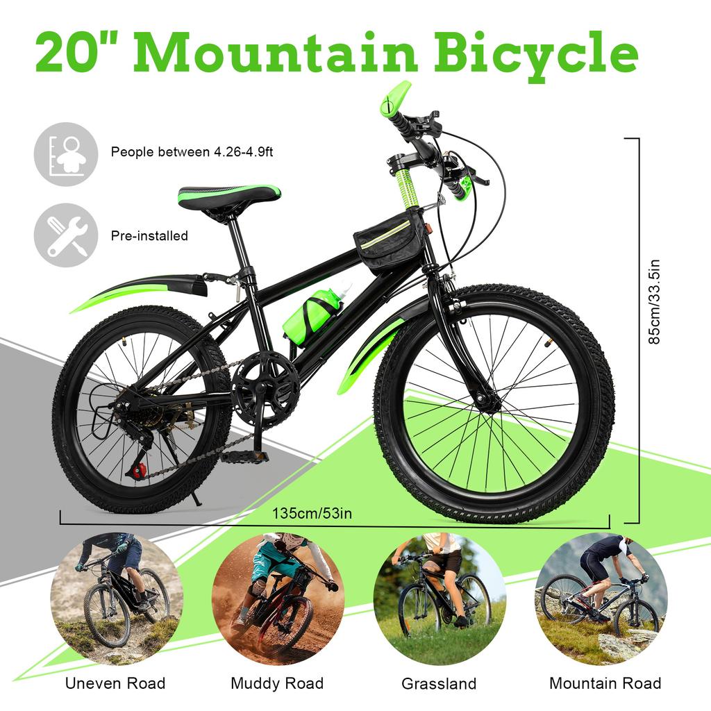 20In Green Mountain Bike for Adults & Teens, All-Terrain Bicycle for Road, Trail & Off-Road Riding,Supports 187lbs Load Capacity