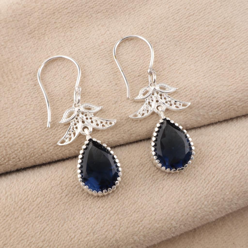 London Blue Topaz Gemstone 925 Sterling Silver Jewelry Handmade Earring 1.84"  CE-27-11