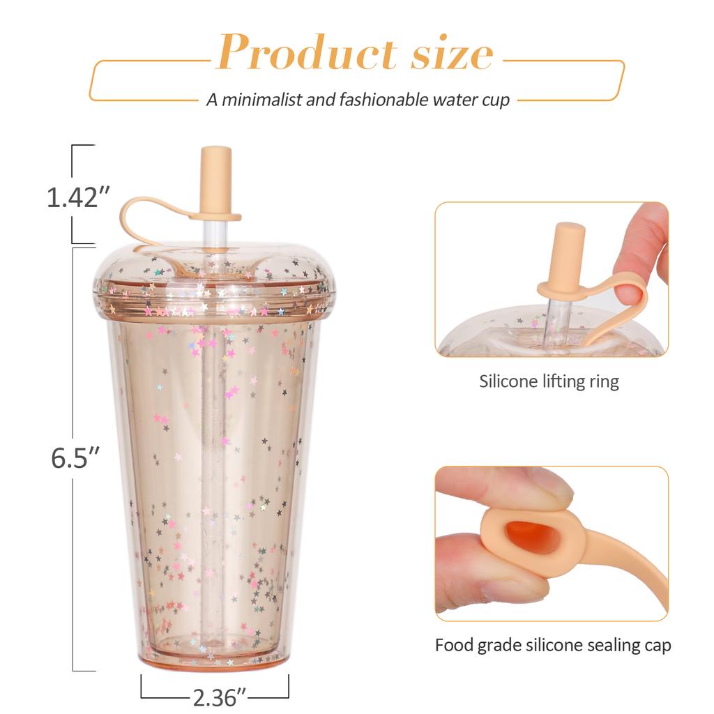 14.8oz Star Clear Tumbler With Straw Reusable Transparent Double-layer Water Bottle For Coffee Milk DIY Smoothie Cup Drink green