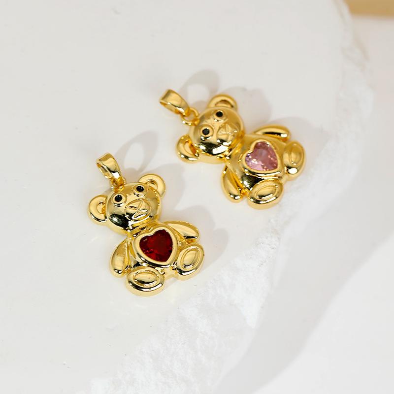 Versatile Love Heart Teddy Bear Pendant - 18K Gold Plated Copper Earring & Necklace DIY Accessories