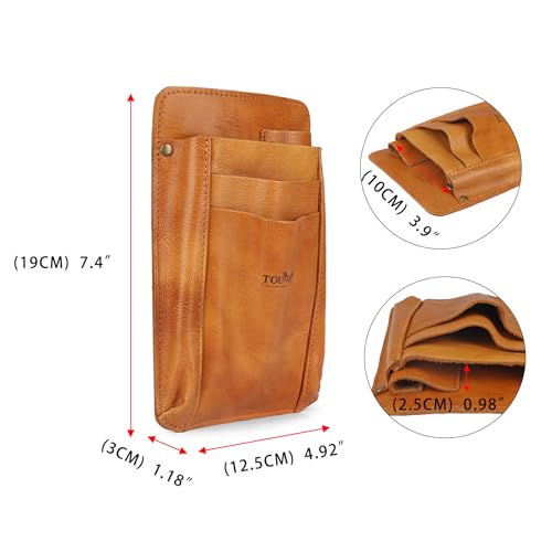 TOURBON Gardening Pouch, Pruning Shears Pouch, Leather Scissor Case Bag, Gardening, Florist, Waist Pouch, with Shoulder Strap (Light Brown)