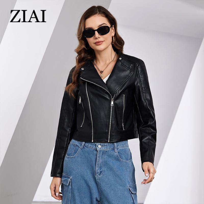 ziai New Spring Autumn Women Short Faux Leather Jacket Casual PU Coat Loose Motorcycle Jackets Fashion Streetwear Oversized Korean Coat ZP-D28