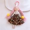 Cute Braid Doll Bag Charm Sweet Little Girl Floral Dress Plush Stuffed Toy Pendant Adorable Backpack Hanging Ornament Bag Charm