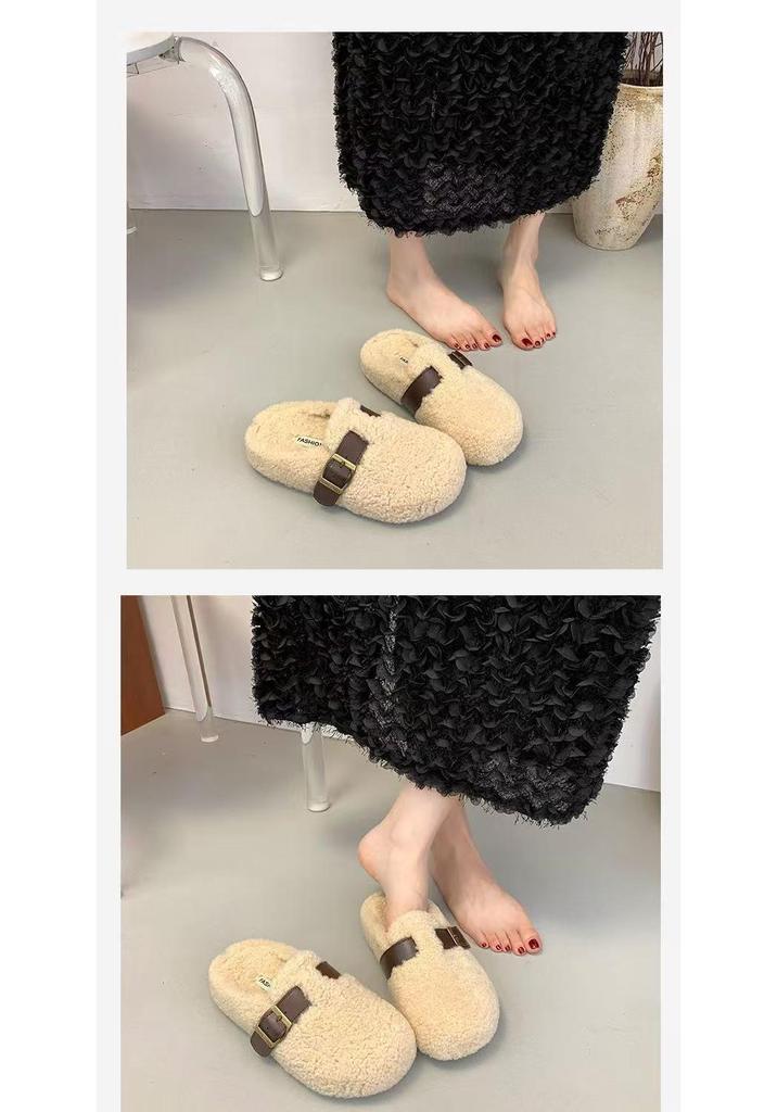 Women's Fluffy Korean Style Slip-on Thick Sole Cotton Slippers 2025 - Winter Collection