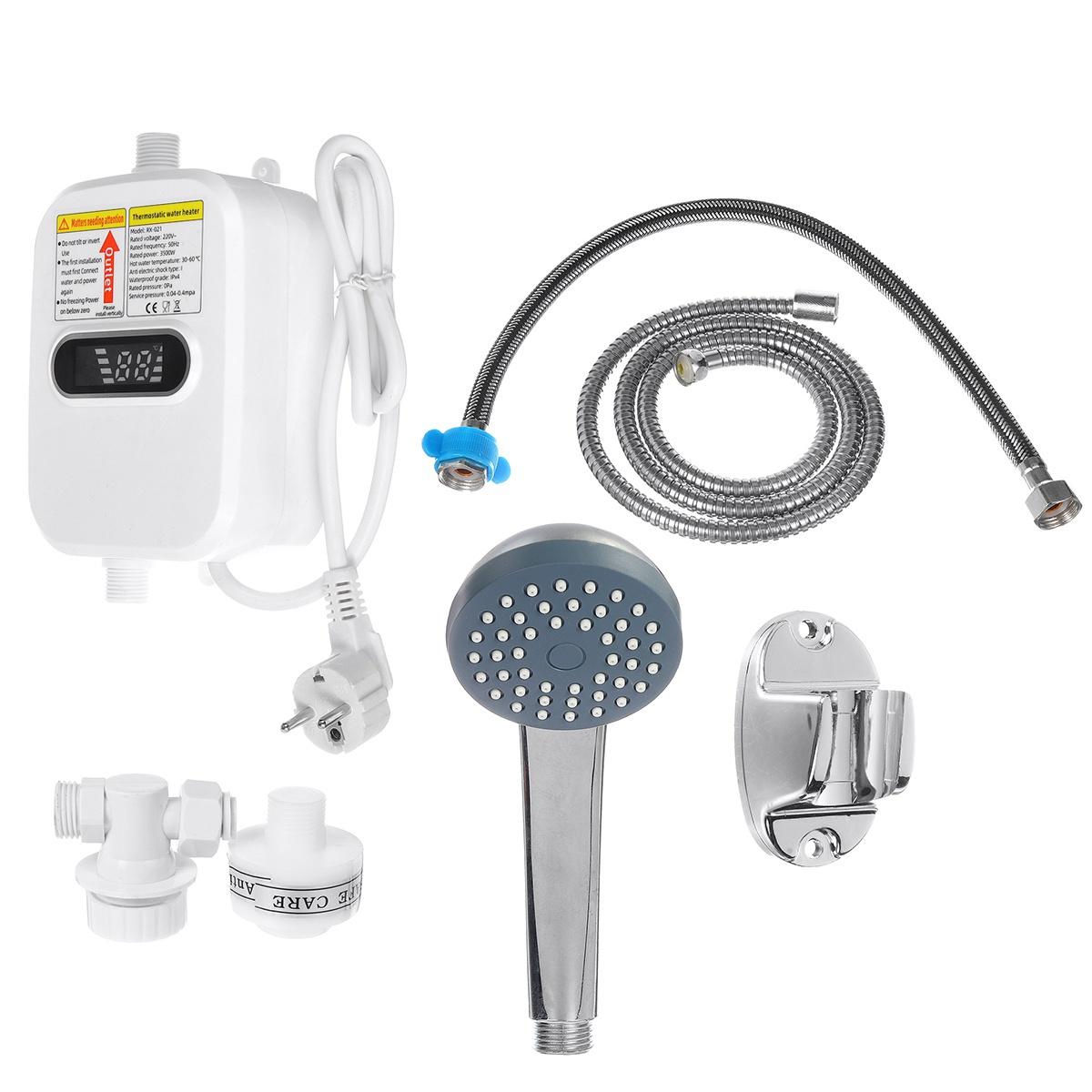 

2S нагреватель воды для душа 3500 Вт 220 В/110 В для ванной комнаты и кухни, мгновенный безрезервуарный электрический водонагреватель, дисплей температуры EU Plug