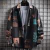 Camicia da Uomo Retro Patchwork Manica Lunga Oversize Casual con Bottoni