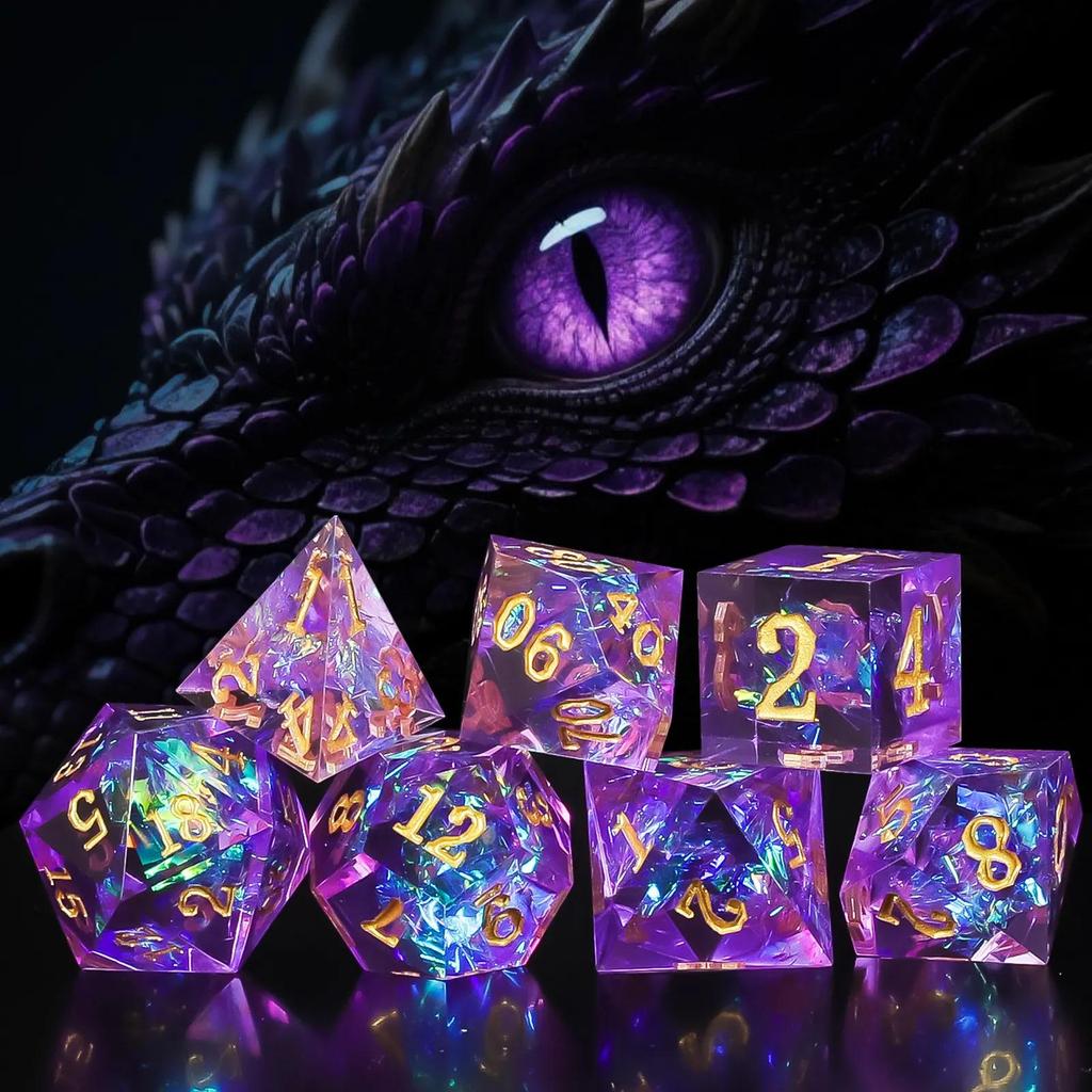 Sharp‑Edge Resin Dice Set, 7 Pcs Polyhedral DND Dice for Tabletop Role‑Playing Board Games