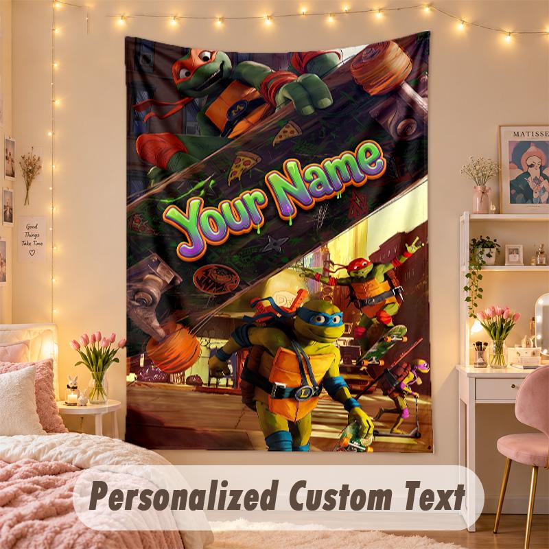 Custom Personalized Tapestry,Teenage Mutant Ninja Turtles Print Custom Name Text Wall Art Hanging for Bedroom