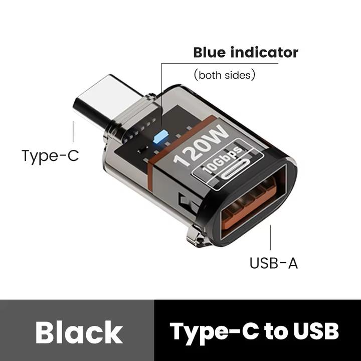 120W Type C to USB A OTG adapter, USB3.2 to Type C female adapter, suitable for iPhone 15, 16, Macbook, iPad, supports fast char