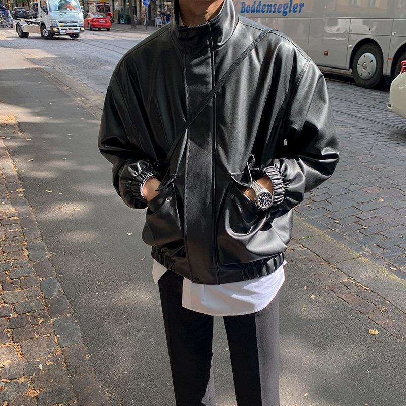 Autumn Korean Trendy Loose Leather Jacket Men's Motorcycle Jacket Pilot Leather Jacket Short Coat