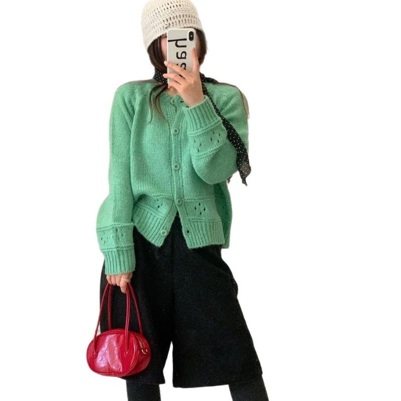 Early Spring New Sweet Hollow Knitted Cardigan Top Women's Versatile Soft Waxy Sweater Jacket Tide