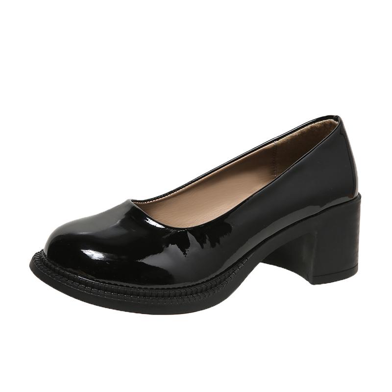 

Обувь для женщин Лидер продаж Весна и Осень Женские туфли-лодочки Мэри Джейн Однотонные туфли с круглым носком Без застежек Высокое качество Каблуки 43 чёрный