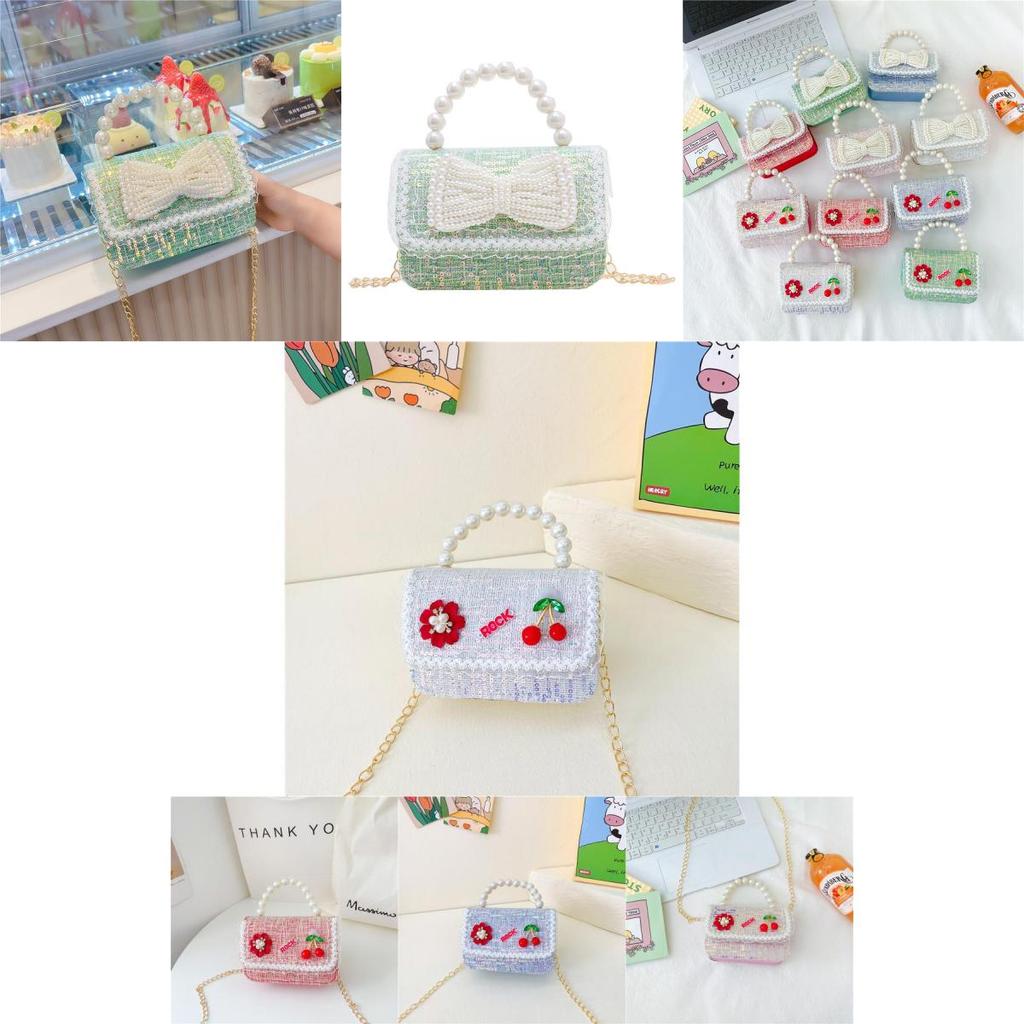 Adorable Children's Princess Pearl Mini Shoulder Bag With Cartoon Bow Design