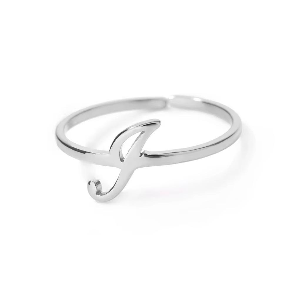 Stylish Adjustable 26-Letter Stainless Steel Ring for Women - A-Z Personalized Initial Finger Ring