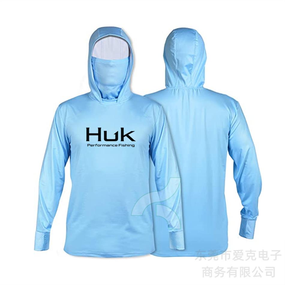 HUK fishing suit men's hoodie summer sun protection long sleeve fishing top with mask outdoor sports fishing shirt