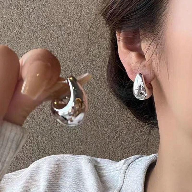 4pcs/Set Gold and Silver Asymmetrical Waterdrop Earrings, European and American Style, Simple and Geometric, Acrylic for Daily Casual Wear