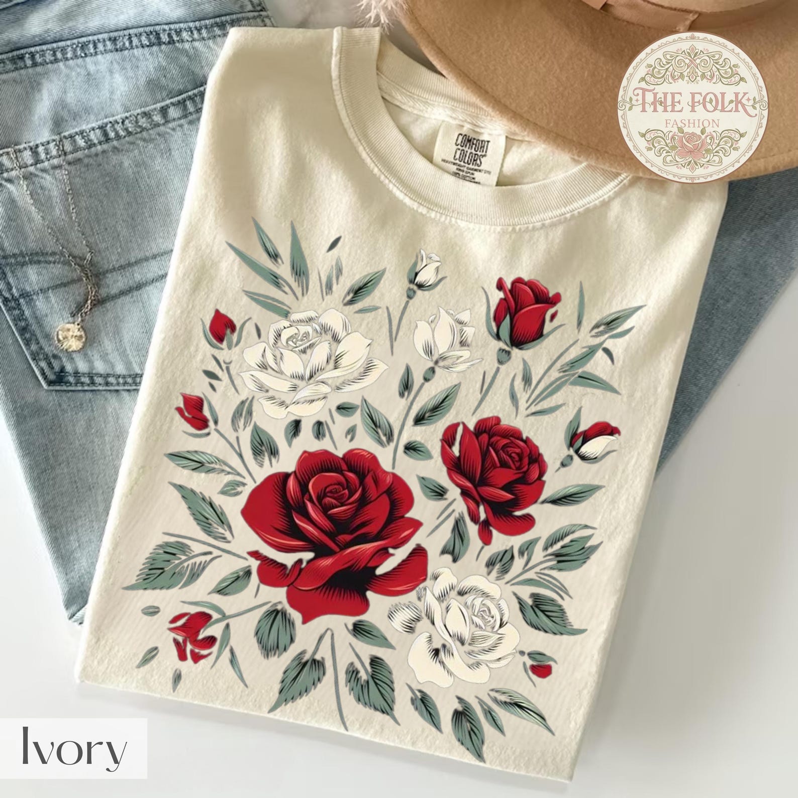 Vintage Rose Shirt, Botanical Cottagecore T-shirt, Red Roses Graphic Tee, Comfort Colors Floral Shirt, Aesthetic Shabby Chic Women Tee XL