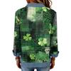 Women's Fashion Long Sleeve Denim Patchwork Pullover Sweatshirt St Patrick's Day Floral Clover Print Casual Top