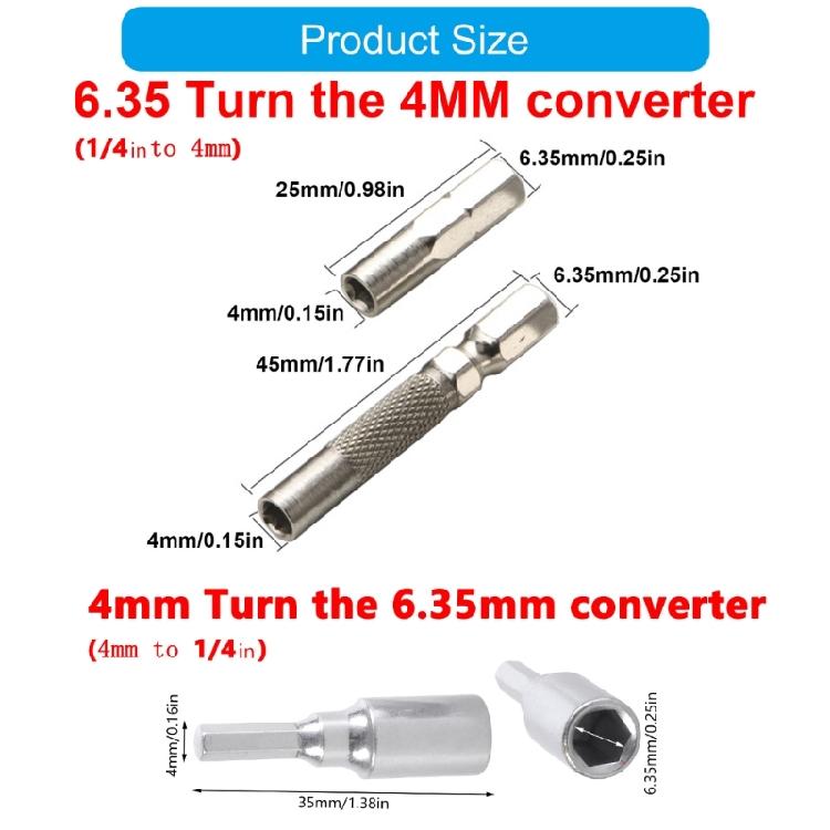 4Pcs/Lot Hexagonal Shank Adapter Set 1/4" To 4 Mm Bit Adapter for Electric Drills with 6.35mm and 4mm Bit