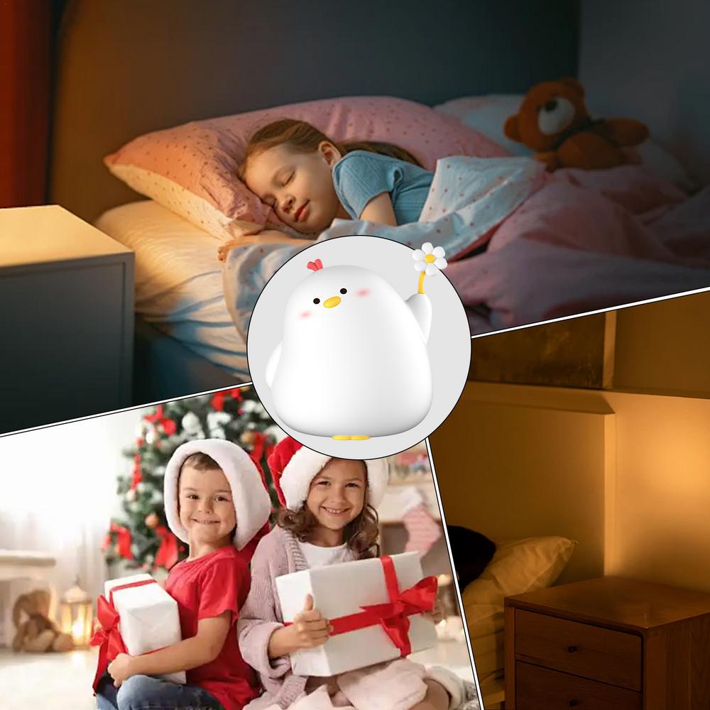 Chick Night Lamp Cartoon Pat Nursery Nightlight Silicone Nursery Nightlight Rechargeable Squeeze Animal Lamp With 3 Light Modes