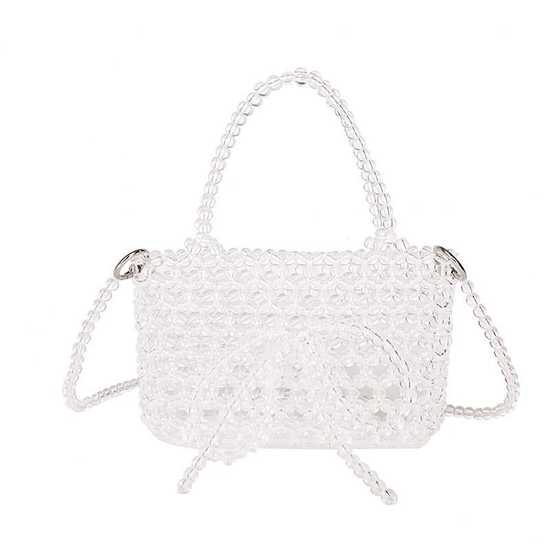 Transparent Bead Handbag With Bow Design And Top Opening For Casual Wear
