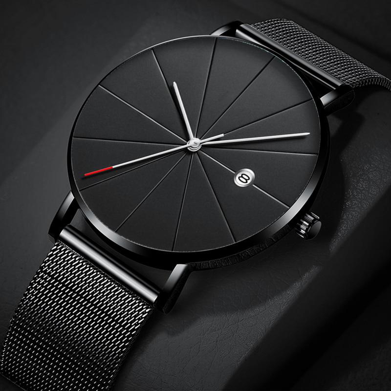 2020 Minimalist Men's Fashion Watches Men Business Date Calendar Clock Male Ultra Thin Stainless Steel Mesh Belt Quartz Watch