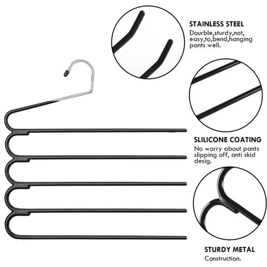 Oppbevaring Bukser Henger 5-lags Design Multifunksjonell Plassbesparende Rynkefritt skap Skjerf Jeans Skap Organizer Hjemmeutstyr