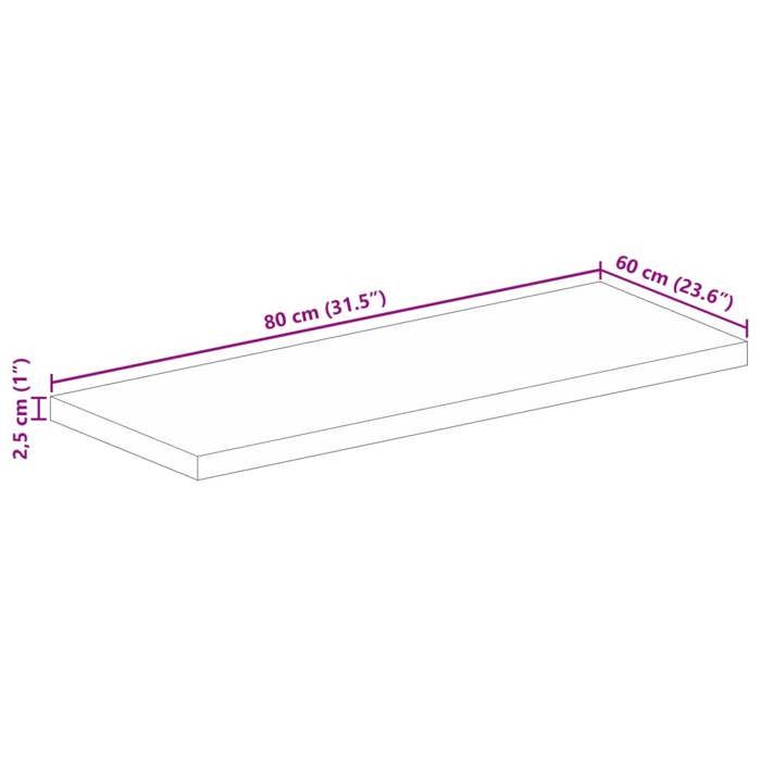 VidaXL Dessus de table 80x60x2,5 cm rectangulaire bois massif manguier, dessus de table en bois, dessus de table basse, 371598