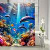 Ocean World Shower Curtain Dolphins Tropical Fish Coral Reef Polyester Washable With 12 Hooks For Bathroom Decor