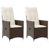 Vidaxl Folding Garden Chairs, 2 Pcs, Cushions, Brown Rattan Pe