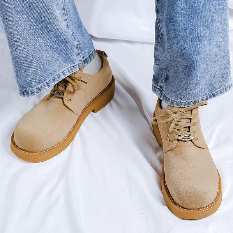 2024 new big head shoes men's platform heightening Martin boots retro tooling short boots casual leather shoes 14433-R