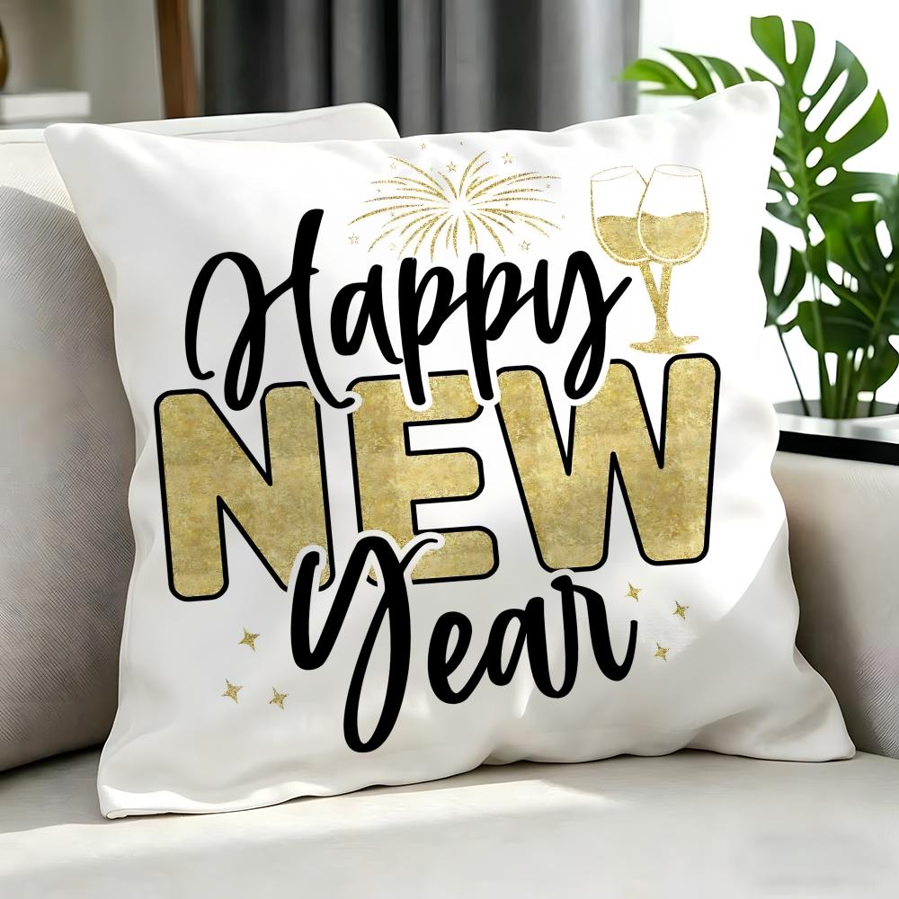 Holiday New Year'S Day Cushion Cover Cushion Cover Set 4Pcs 50X50 45X45 40X40 Pillowcase Decorative Sofa Home Decor