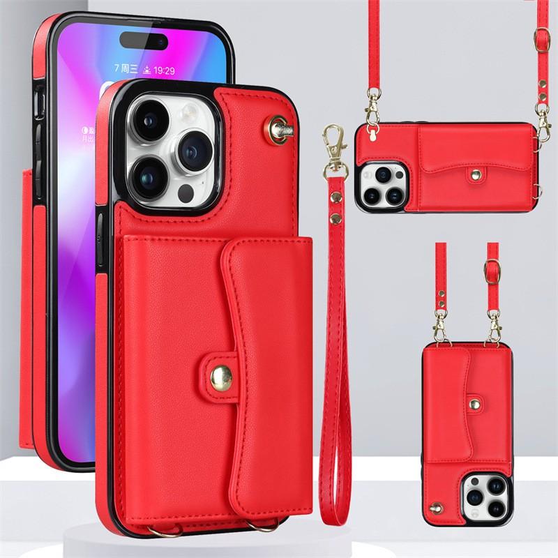 Leather Crossbody Wallet Case With Strap IPhone 14 Pro Max 13 12 11 - Flip Cover Card Slots Stand
