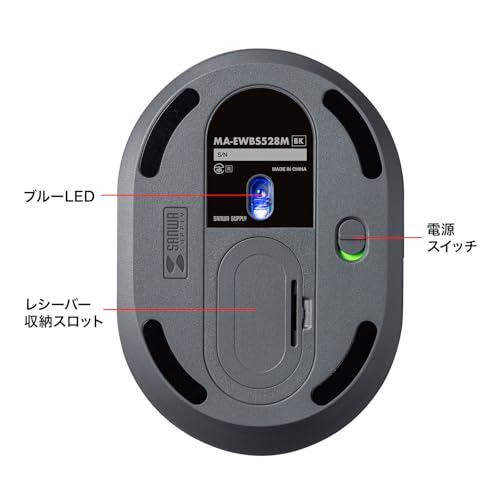 SANWA SUPPLY Silent Wireless Ergonomic Mouse (2.4GHz Wireless, 45mm Height) MA-EWBS528MBK