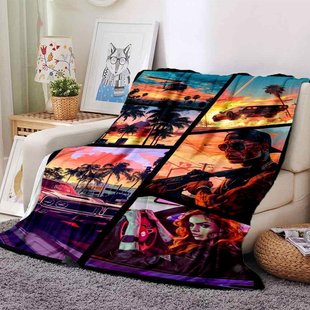 1 pezzo Coperta Morbida in Flanella Grand Theft Auto con Stampa di Designer Una coperta accogliente per tutte le stagioni, perfetta per il divano, il letto, l'ufficio